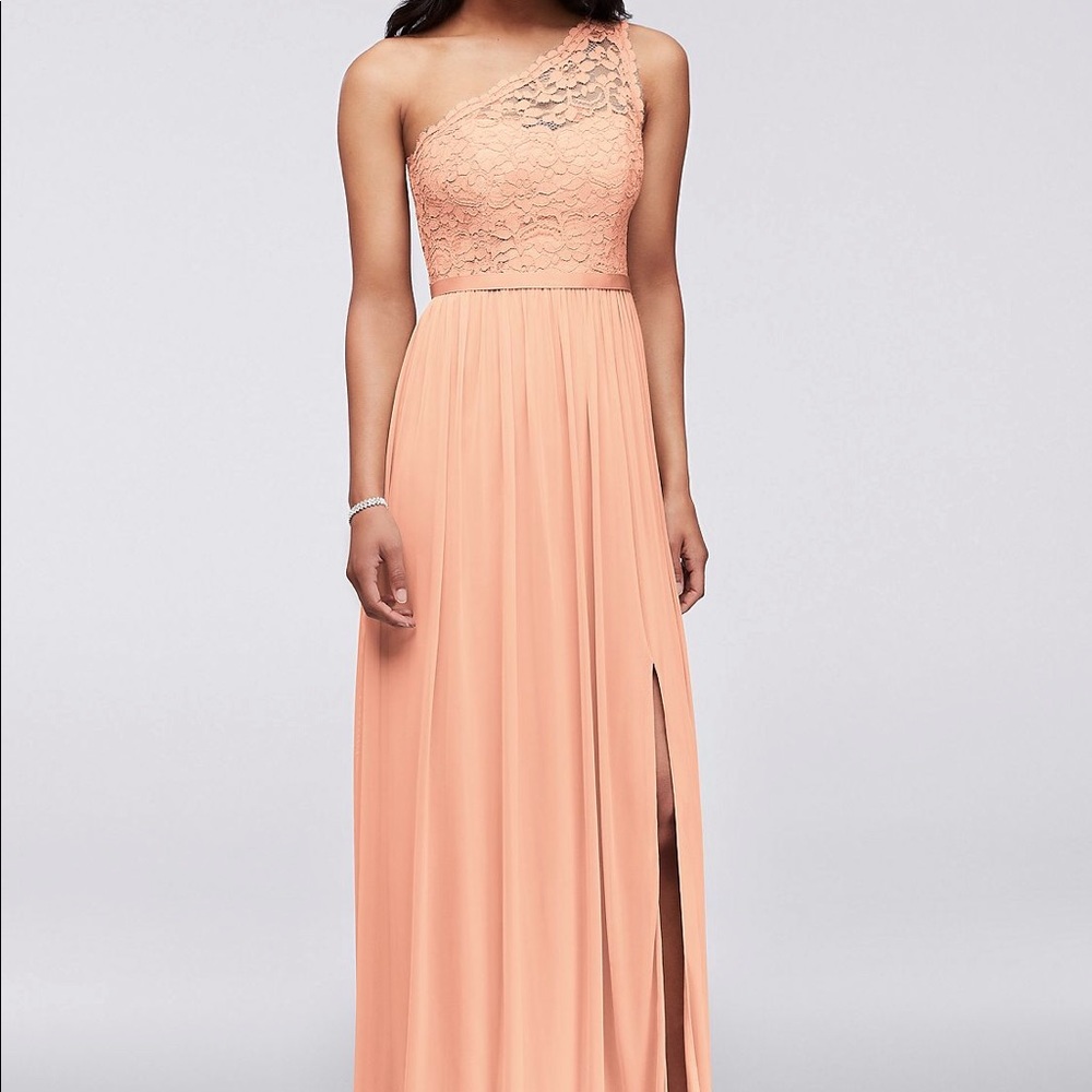 Peach One Shoulder Lace Maxi Dress